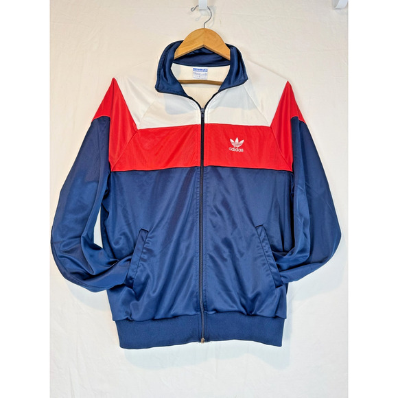 Vtg Adidas Mens Track Suit Jacket Large Red White Blue Trefoil Trainer Top Coat - Picture 1 of 6